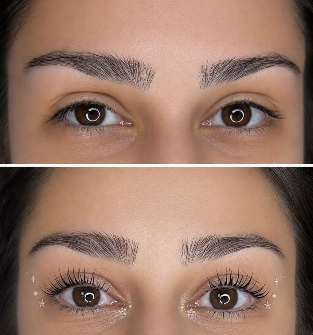 Lashes before and after lamination, work by Ani Lyubenova