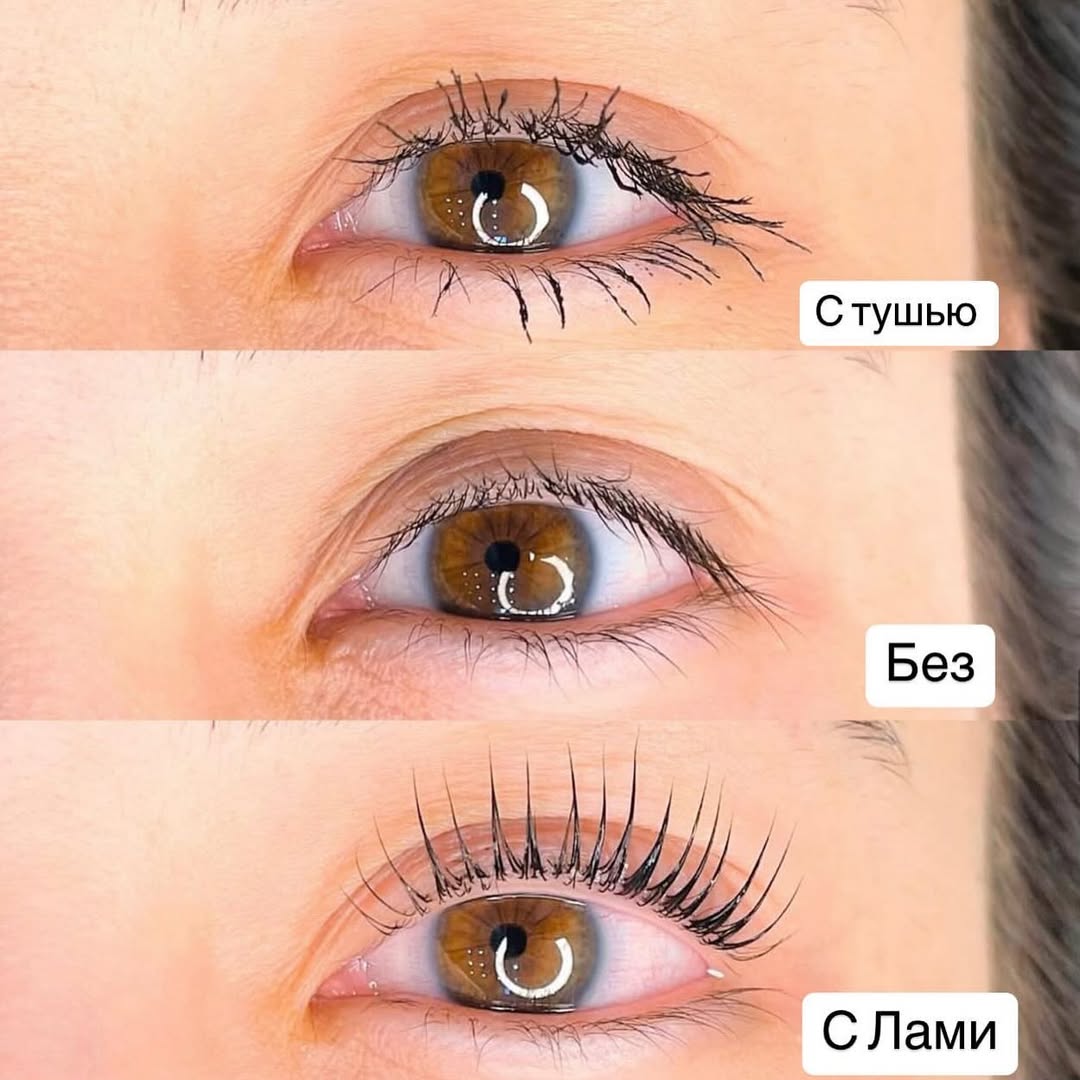 Lashes before and after lamination, work by lami_alya_bish